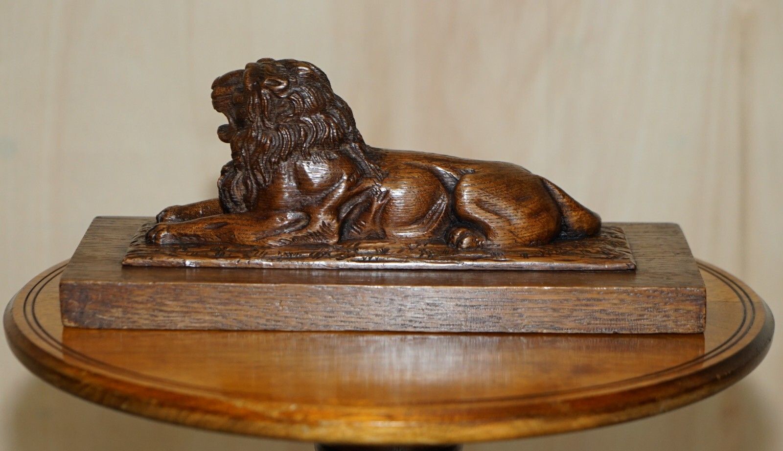 Stunning Antique Circa 1860 Hand Carved English Oak Recumbent Lion Statue photo 1750.0