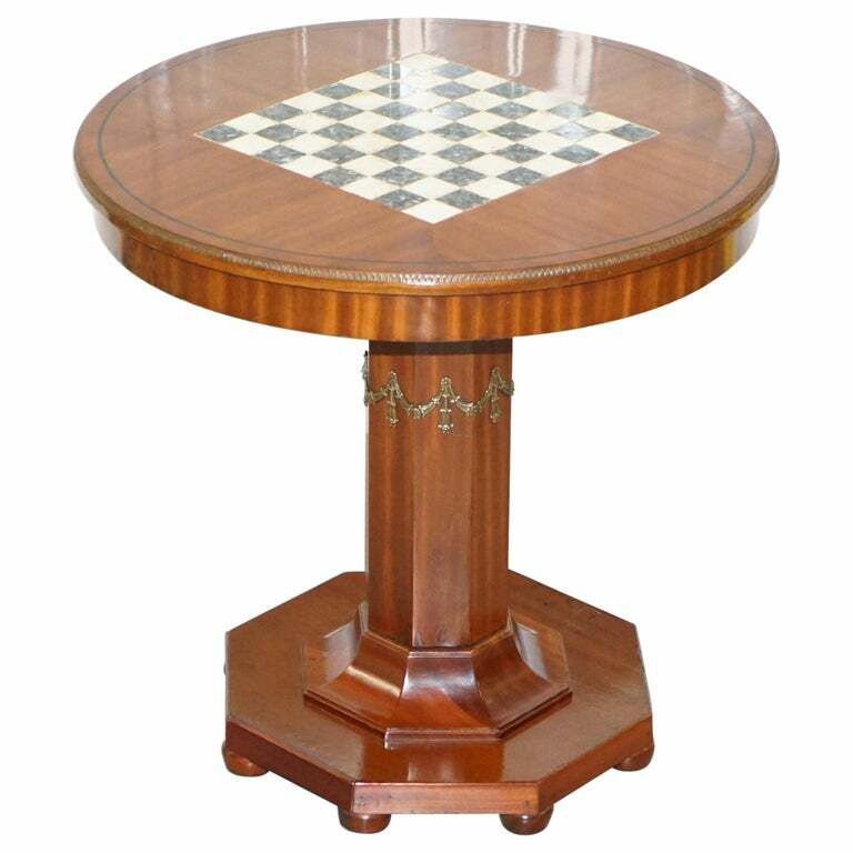 Circa 1900 Fully Restored French Empire Mahogany Chess Table Marble Ormolu Mount