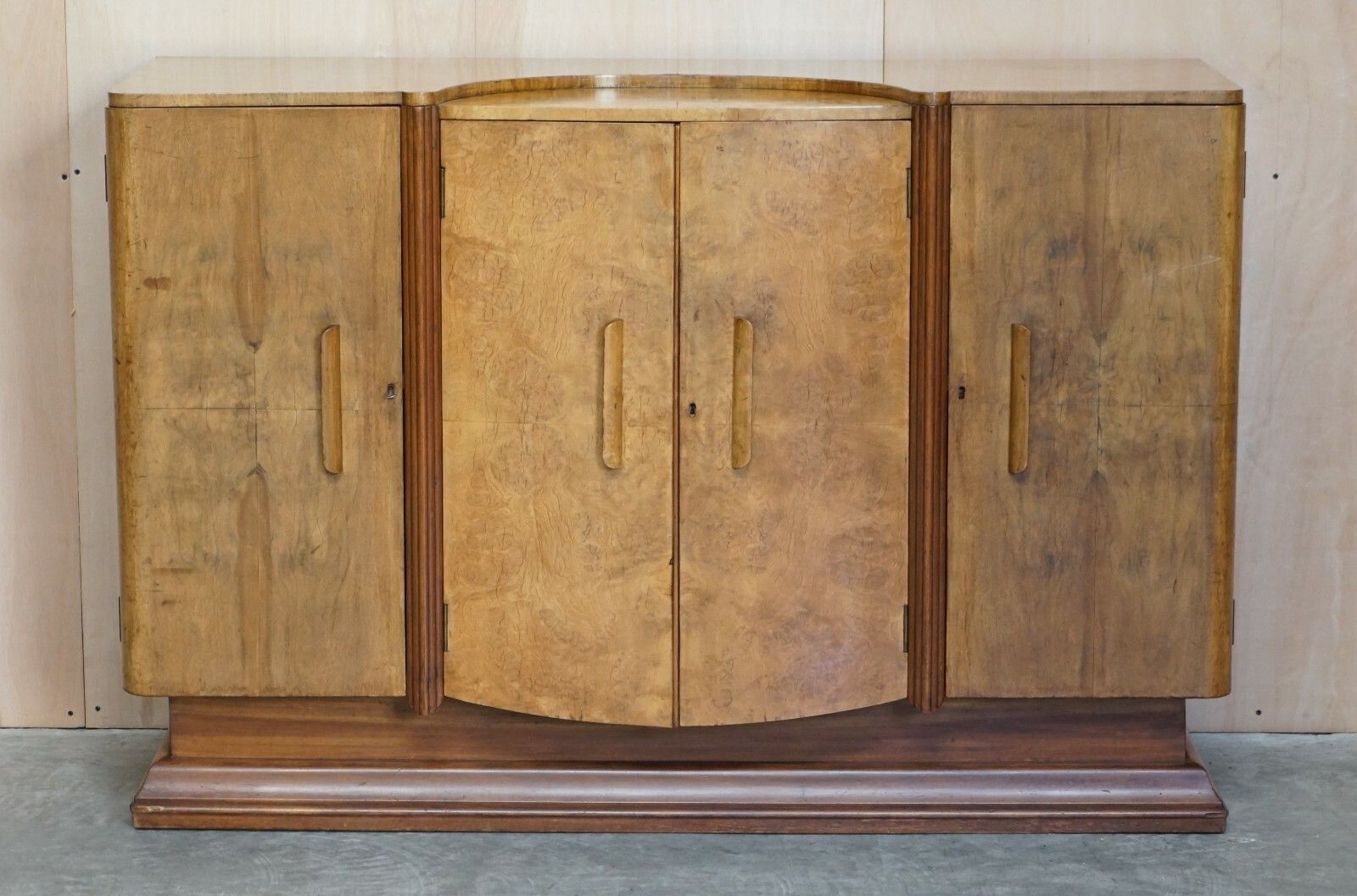 Stunning Antique Art Deco Burr Walnut Sideboard With Drawers Drinks Cabinet photo furniture