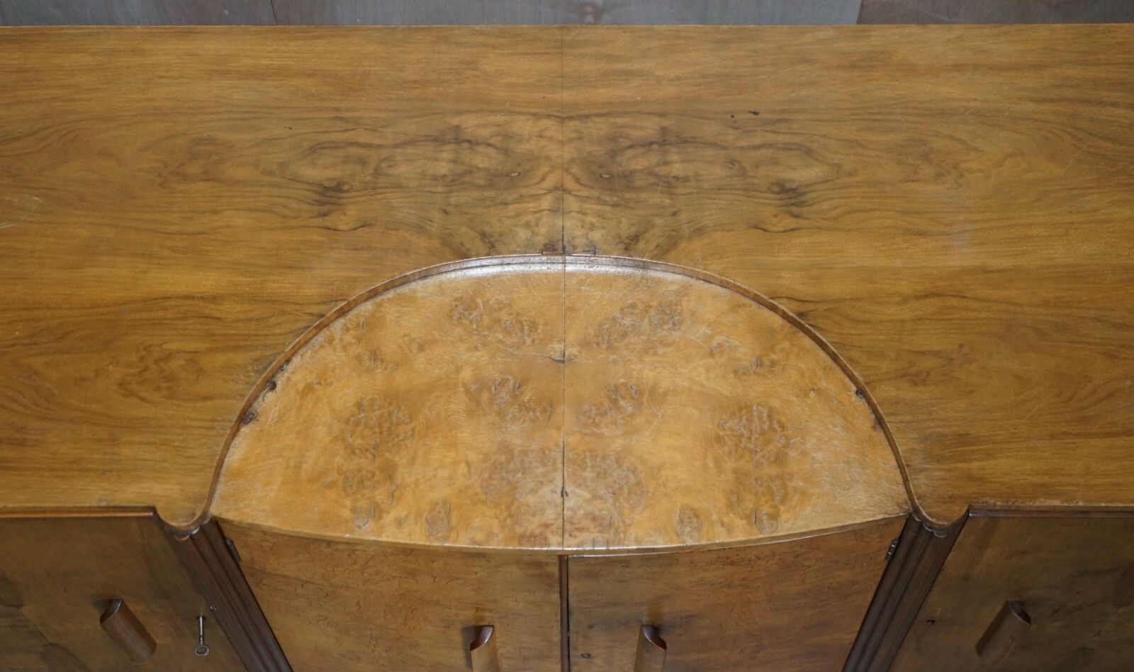 Stunning Antique Art Deco Burr Walnut Sideboard With Drawers Drinks Cabinet photo vinterior