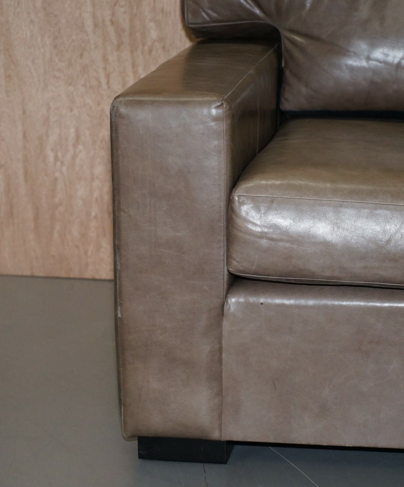 Luxury Pair Of Very Large Contemporary Grey Leather Armchairs Or Love Seats photo vinterior