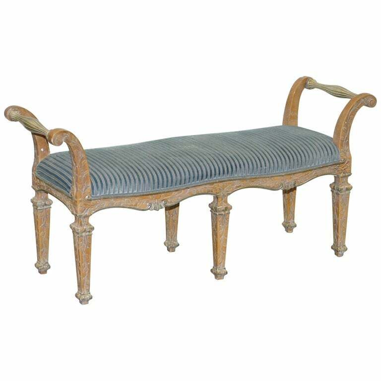 Lovely 18th Century Style Polychrome Painted Window Seat Ornate Floral Carvings