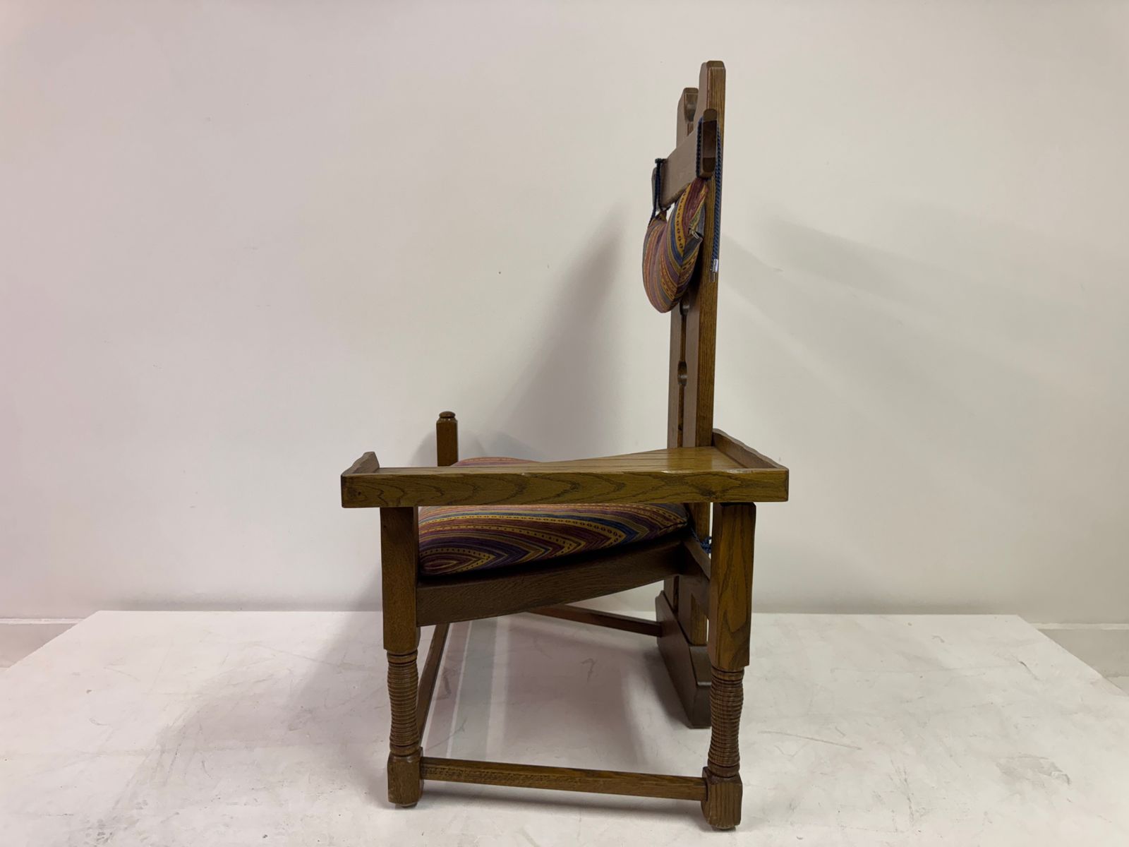 Belgian Oak Armchair With Integrated Side Rest, 1960s photo vinterior
