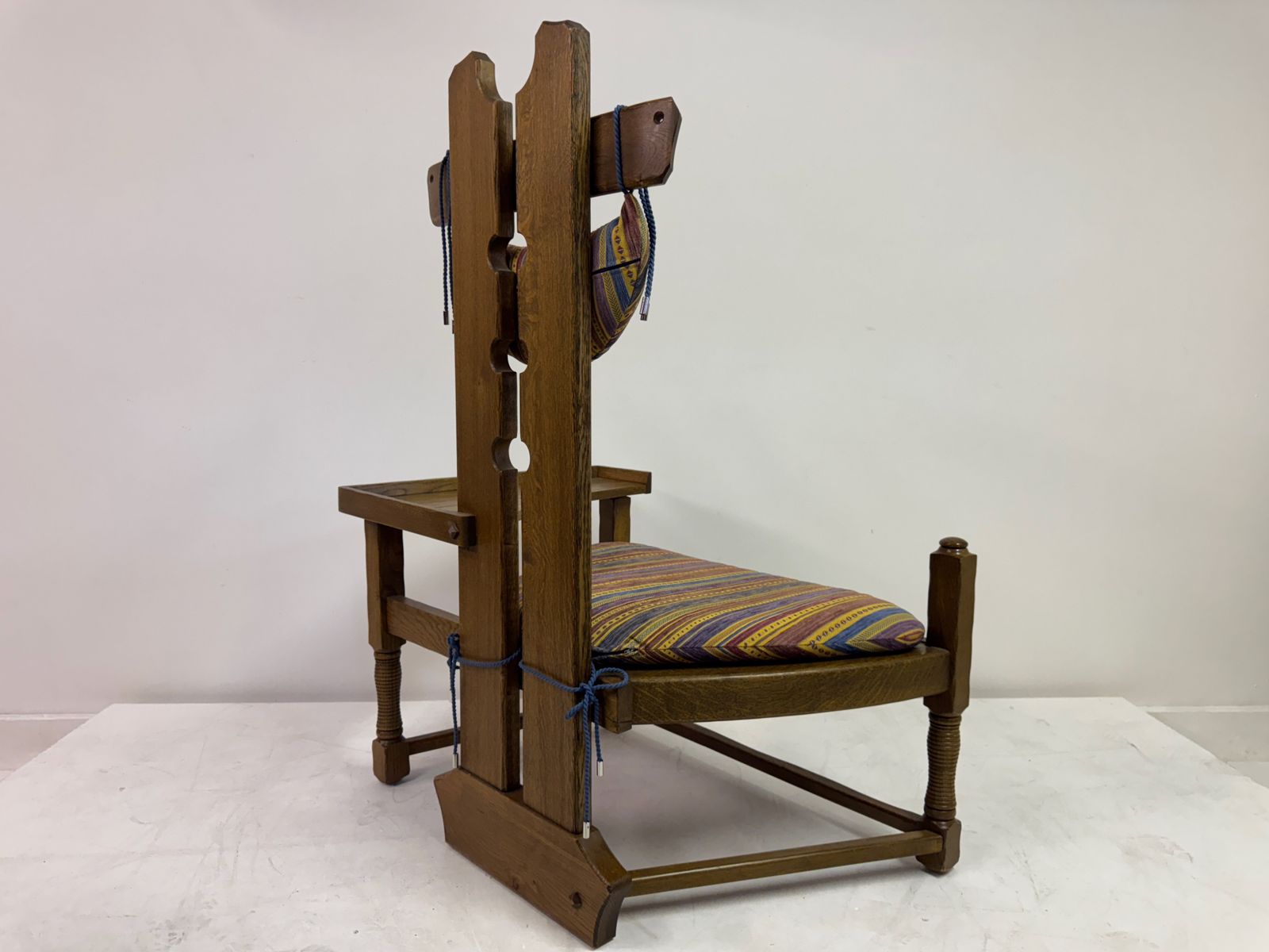 photo furniture Belgian Oak Armchair With Integrated Side Rest, 1960s