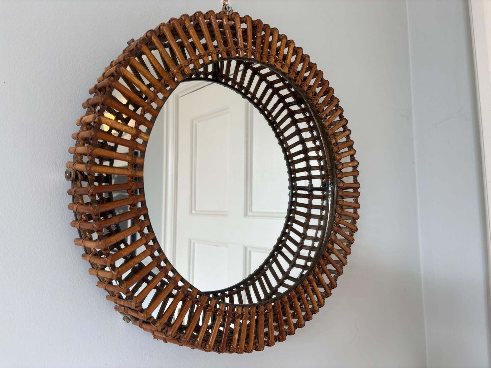 Vintage Umbra 1990s Matt Carr Franco Albini Rattan Mirror photo for sale
