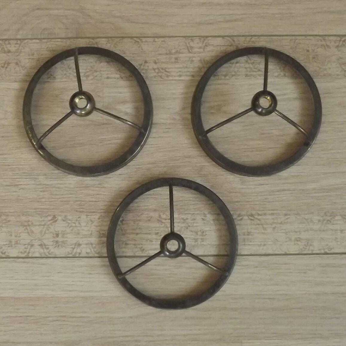 Set Of 3 Aged Effect Metal Lantern Style Shade Holders For Restoration   Vintage Lighting Parts For Restorations. photo furniture