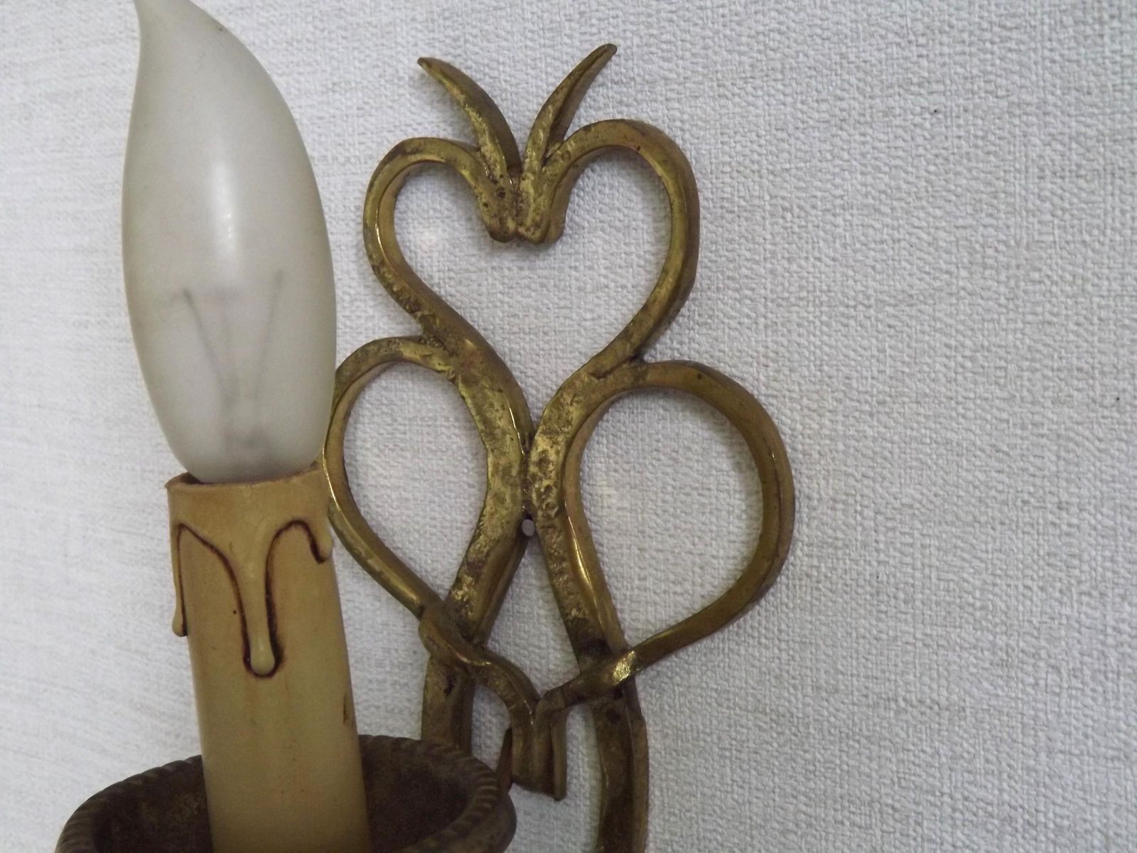 French Vintage Brass Hand Made Single Wall Light Scrolled Open Backplate   French Vintage Lighting. Hand Forged Brass Single Light Sconce. photo buy