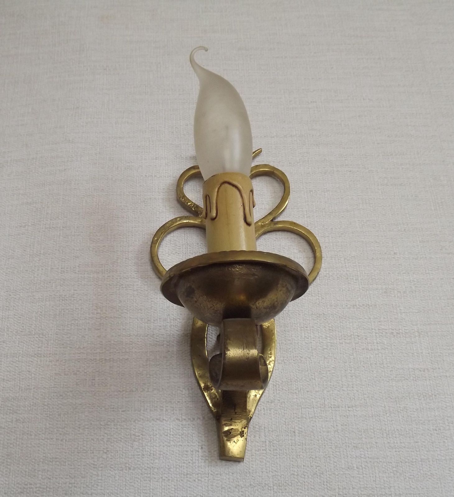 photo furniture French Vintage Brass Hand Made Single Wall Light Scrolled Open Backplate   French Vintage Lighting. Hand Forged Brass Single Light Sconce.