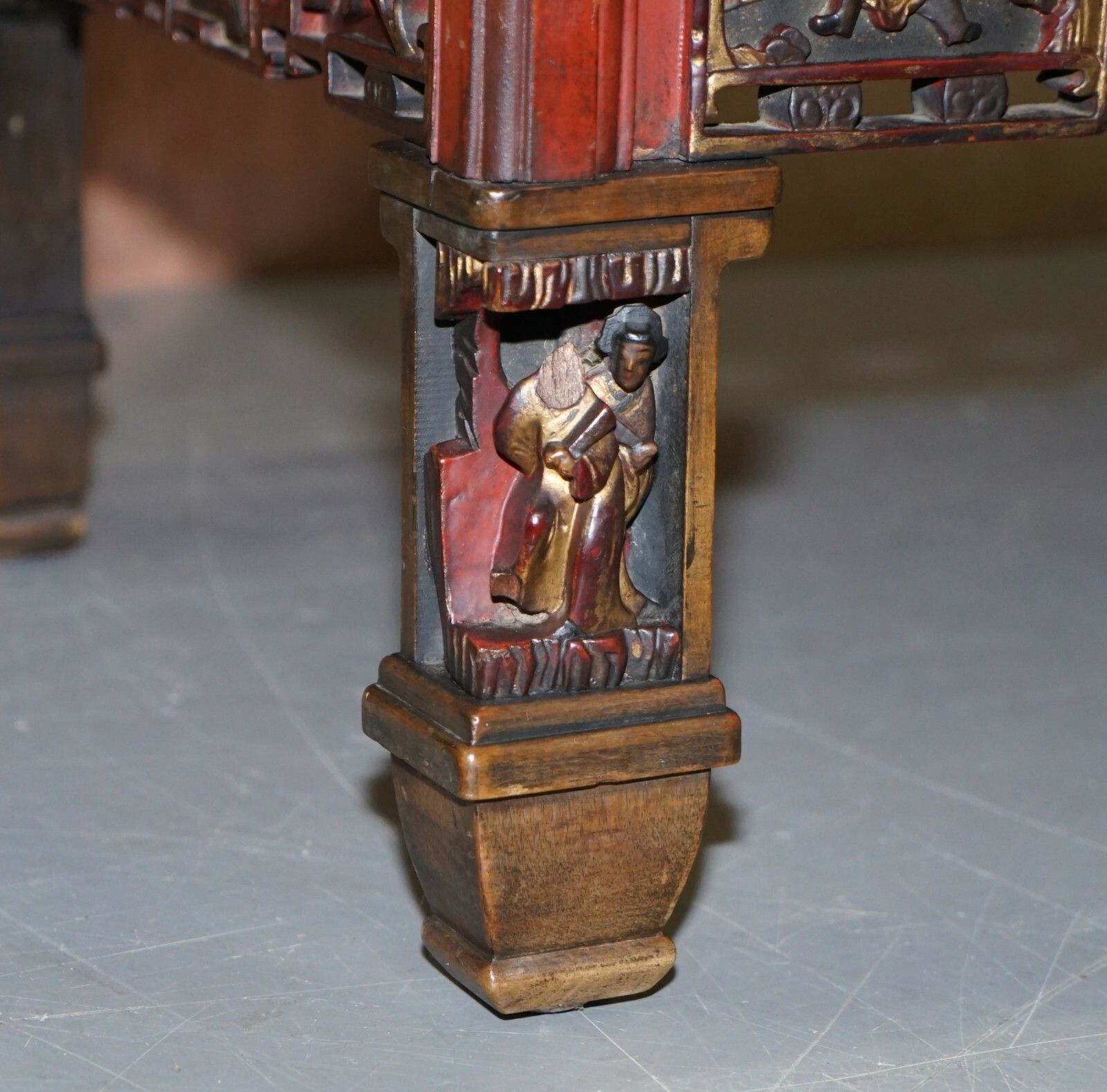 Chinese Marbel Topped Tea Or Coffee Table Using Vintage Carved Giltwood Panels photo vintage