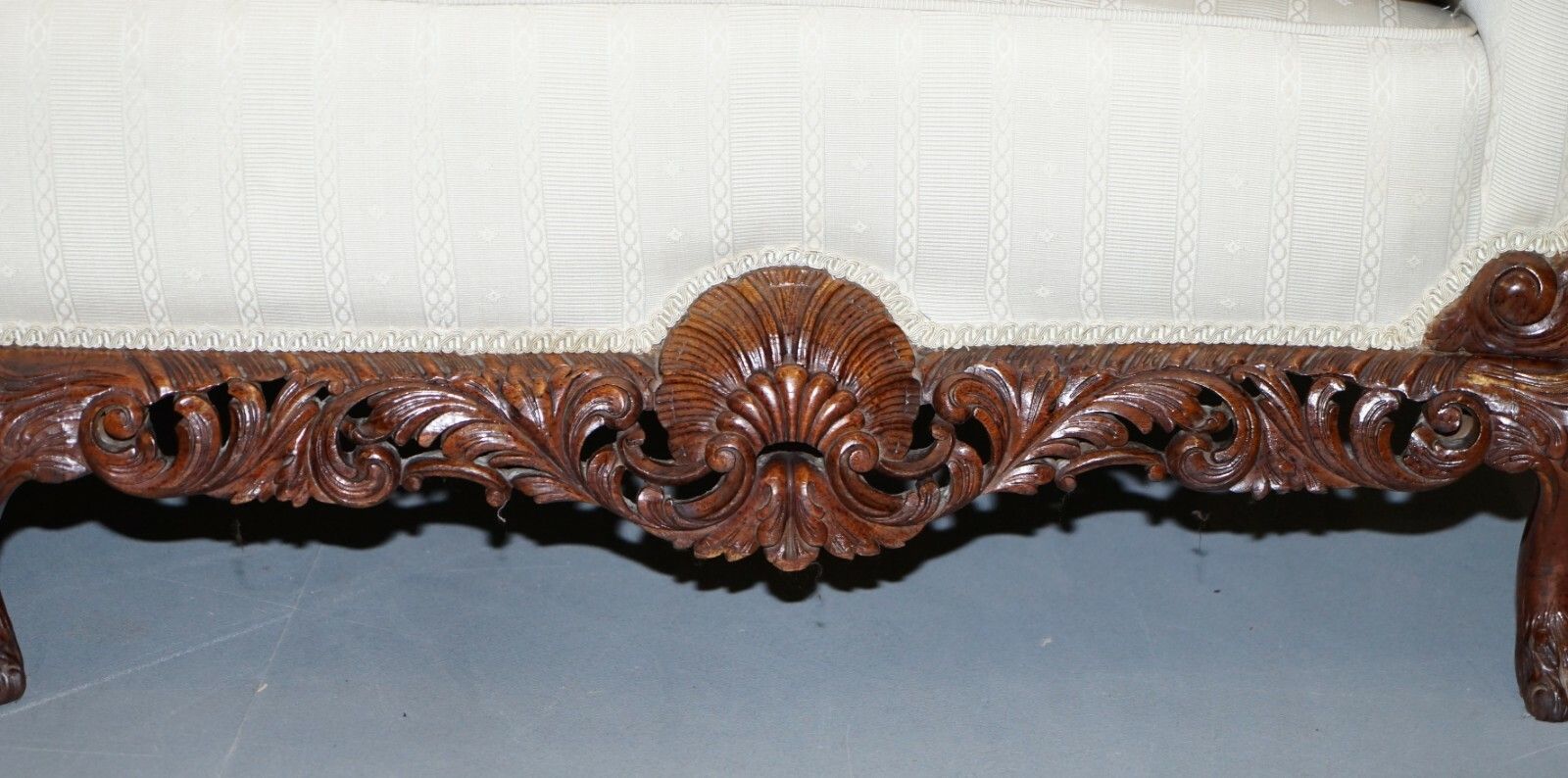 Part Of Large Suite Ornately Carved Walnut Lion Hairy Paw Feet Three Person Sofa photo vintage