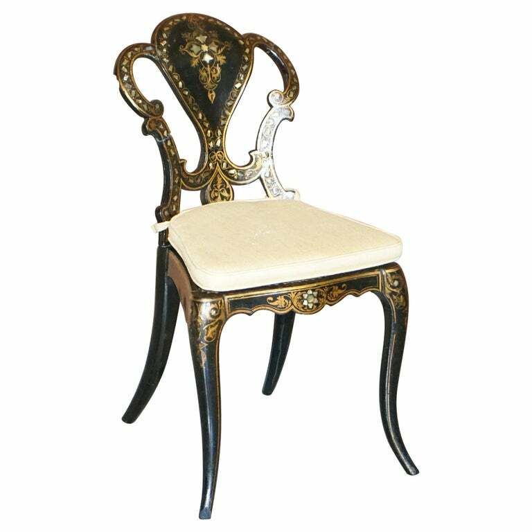 Stamped Circa 1815 Jennens & Bettridge Ebonsied Mother Of Pearl Regency Chair