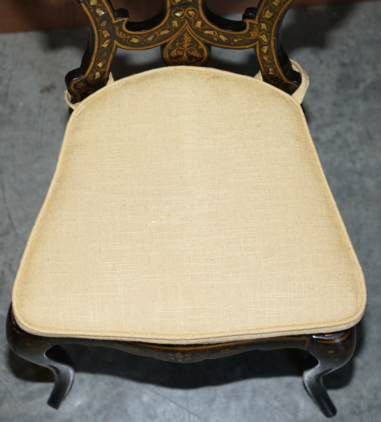Stamped Circa 1815 Jennens & Bettridge Ebonsied Mother Of Pearl Regency Chair photo vinterior
