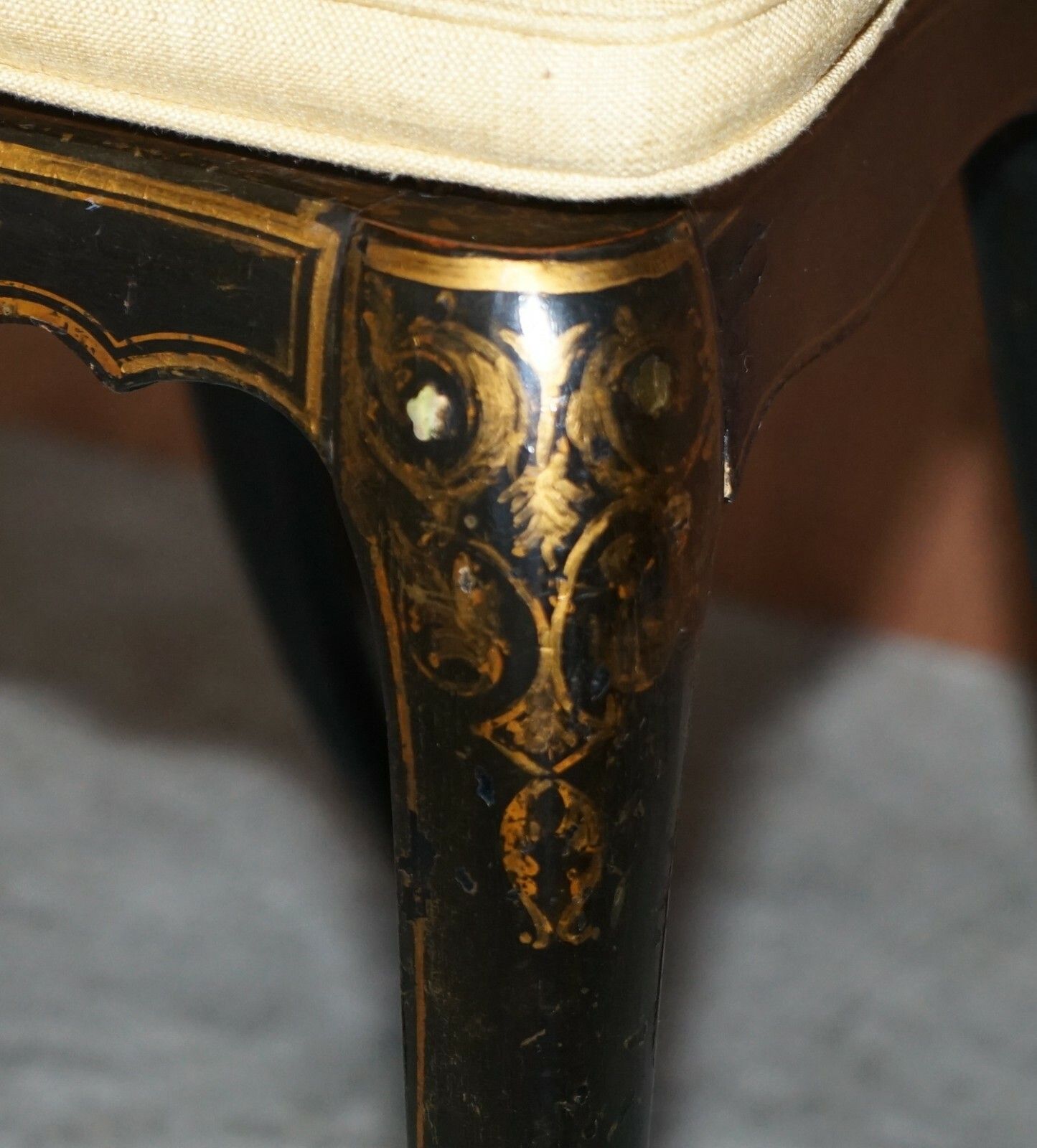 photo for sale Stamped Circa 1815 Jennens & Bettridge Ebonsied Mother Of Pearl Regency Chair