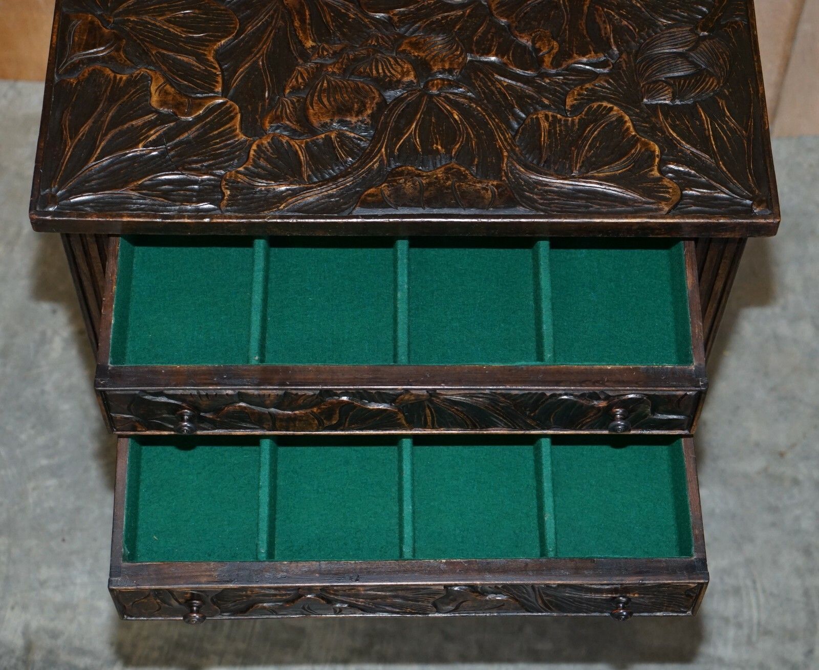 1750.0 Circa 1905 Liberty's London Japanese Hand Carved Side Lamp Table Cutlery Drawers photo