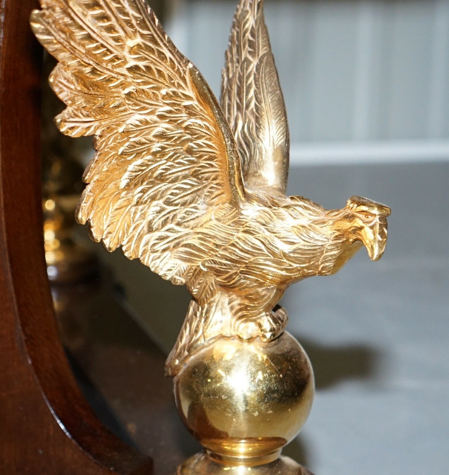 Large And Ornate Green Marble, Mahogany & Gold Gilt Eagle Coffee Cocktail Table photo vintage