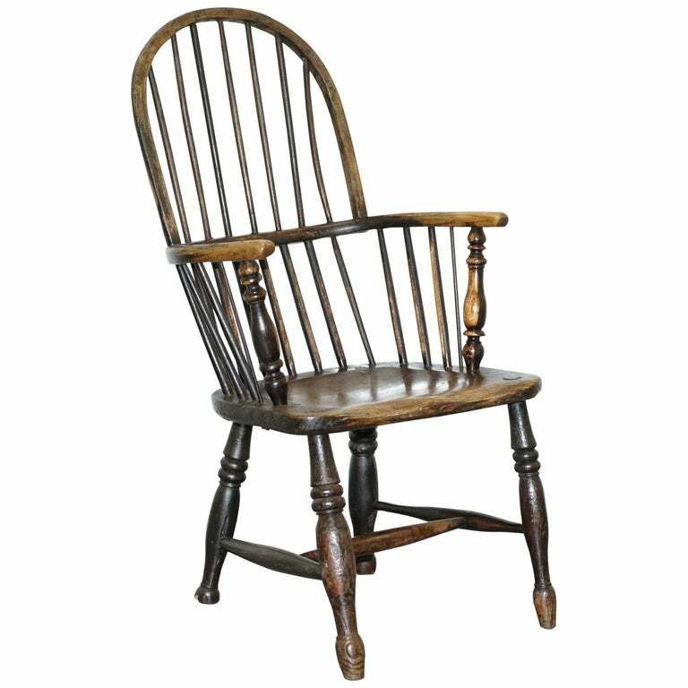 Early Original Worn Paint 19th Century Hoop Back West Country Windsor Armchair