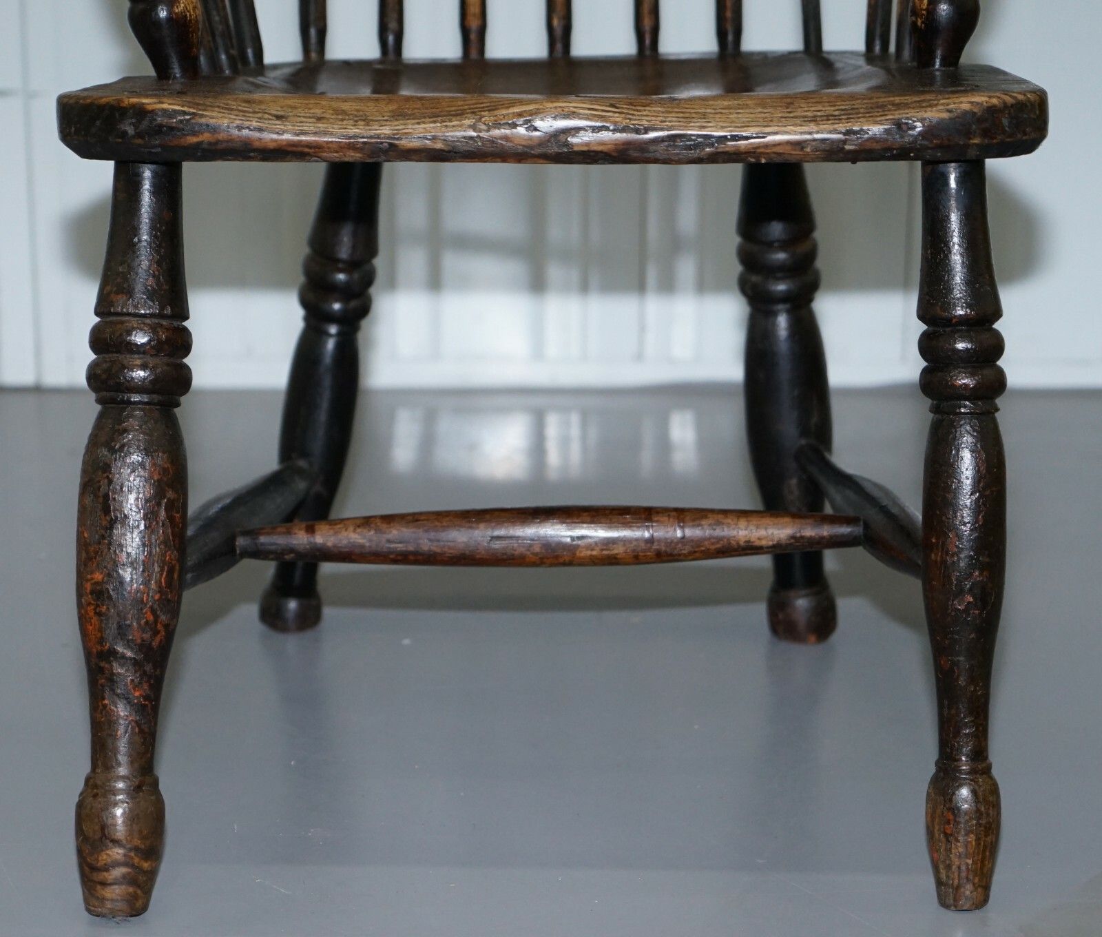 Early Original Worn Paint 19th Century Hoop Back West Country Windsor Armchair photo vintage