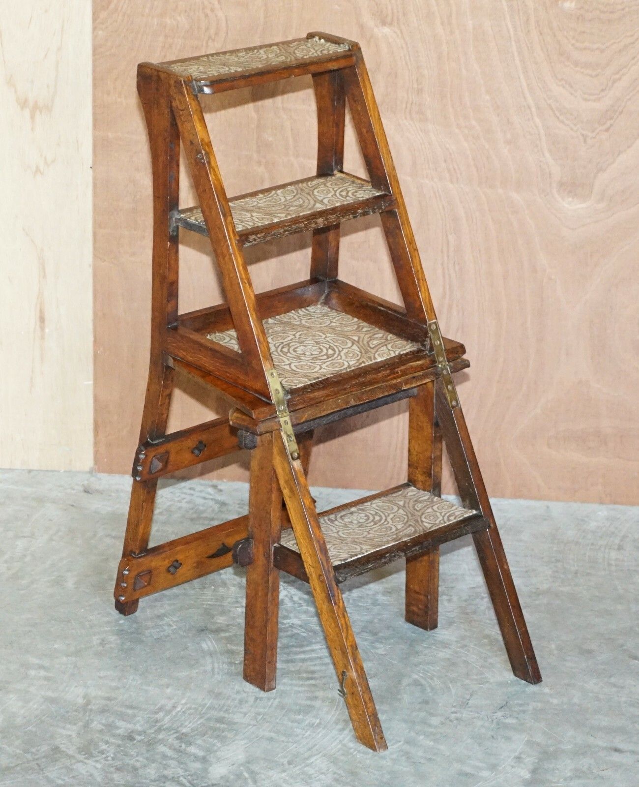 Antique Arts & Crafts Metamorphic Library Steps William Morris Carpet Upholstery photo vintage