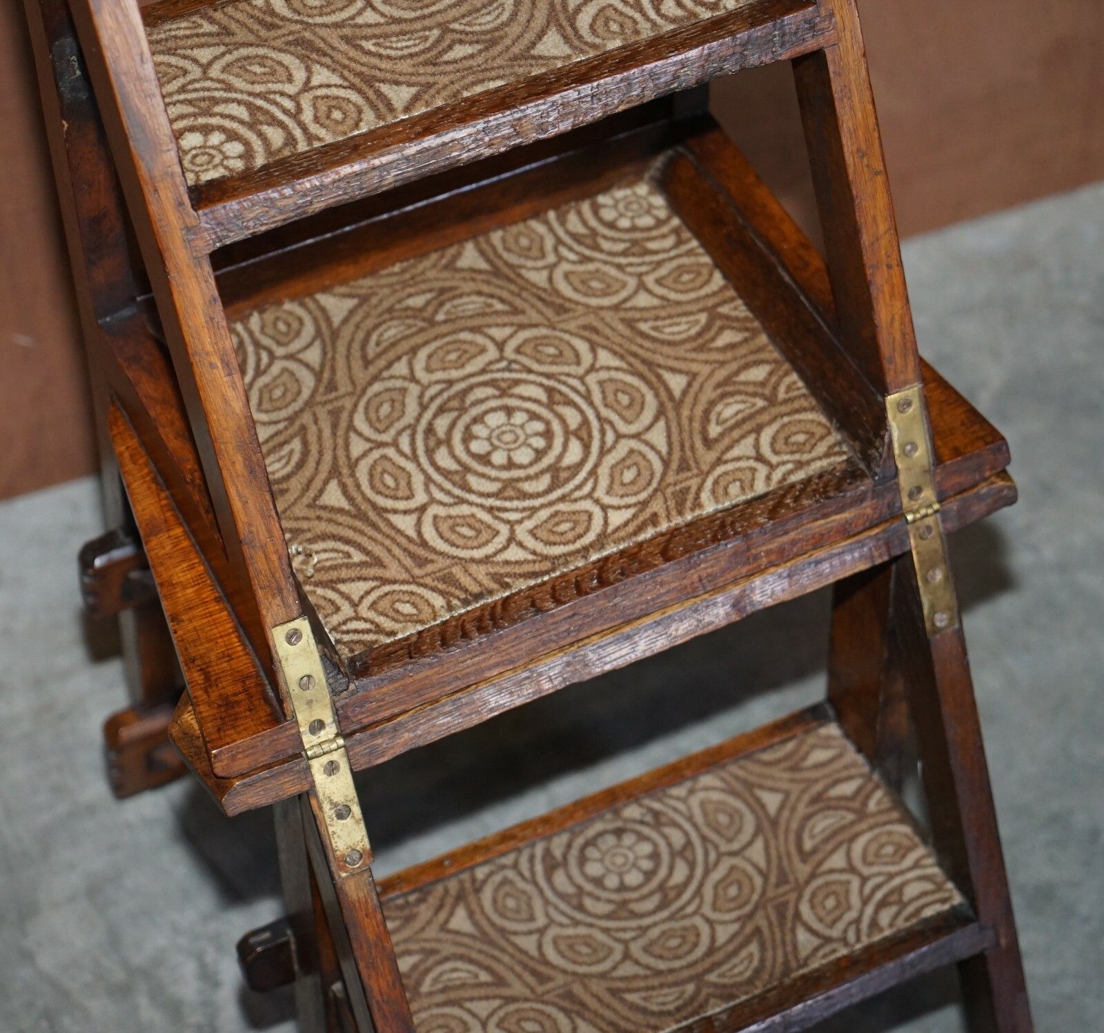 photo for sale Antique Arts & Crafts Metamorphic Library Steps William Morris Carpet Upholstery