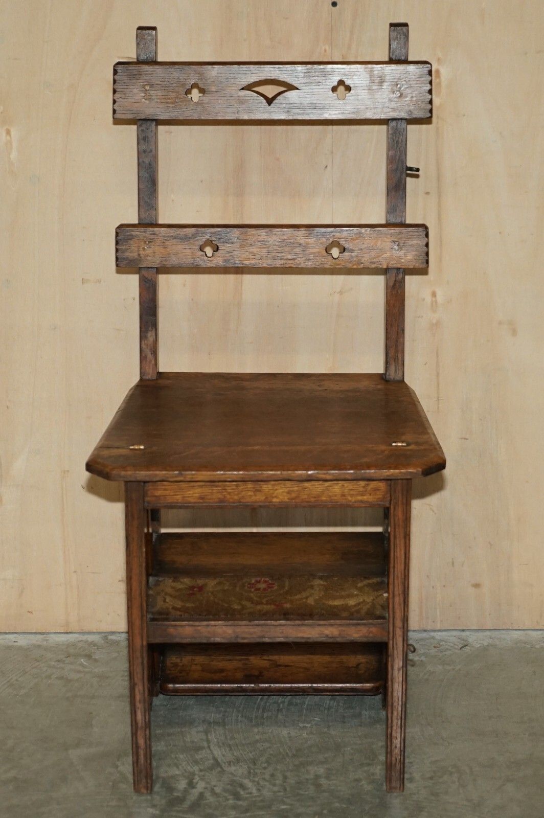 Antique 1880 Arts & Crafts Metamorphic Library Steps Original Carpet Upholstery photo for sale
