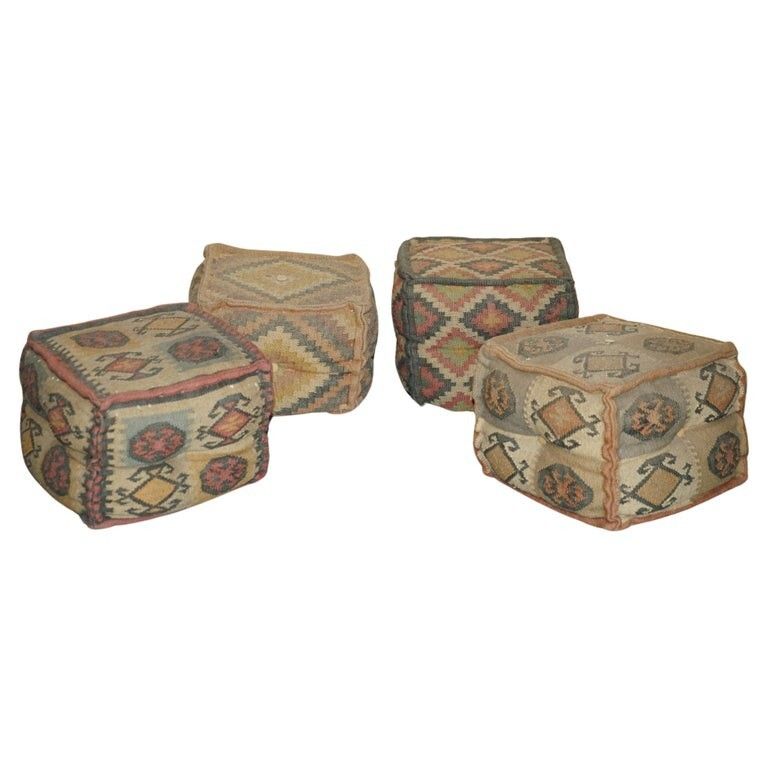Suite Of 4 Vintage Circa 1960's George Smith Style Kilim Footstool Cube Stools