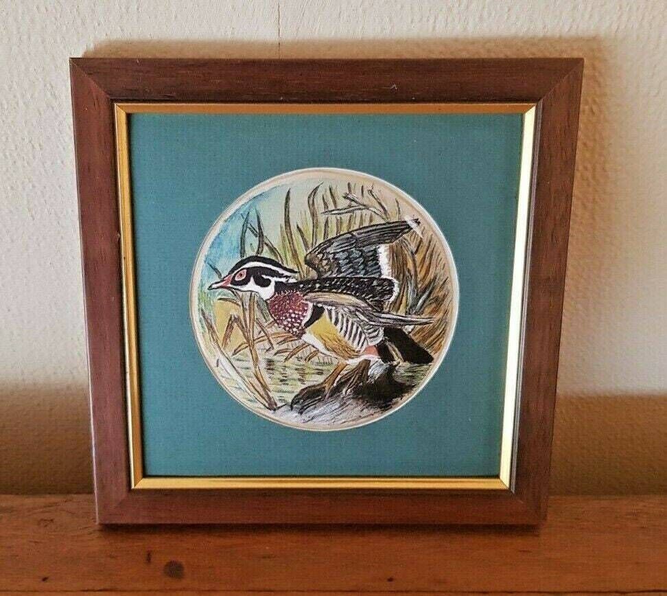 Set Of 4 Delightful Framed Satin Mallard Bird Pictures Wooden Frames   Vintage Pictures. Bird Pictures Brown And Gold Frame. Green Mount. photo buy