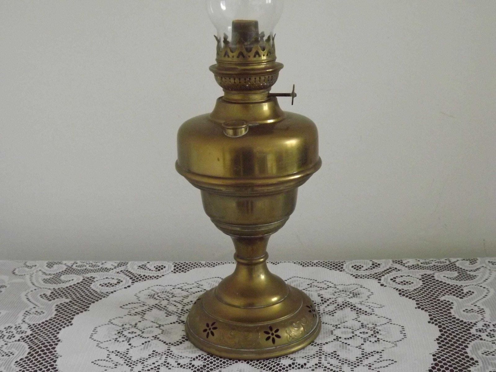 French Antique L & B Marque Brass Oil Lantern With Clear Glass Funnel. French Antique Lighting. Brass Oil Lantern. Brass Kerosene Lamp. photo for sale