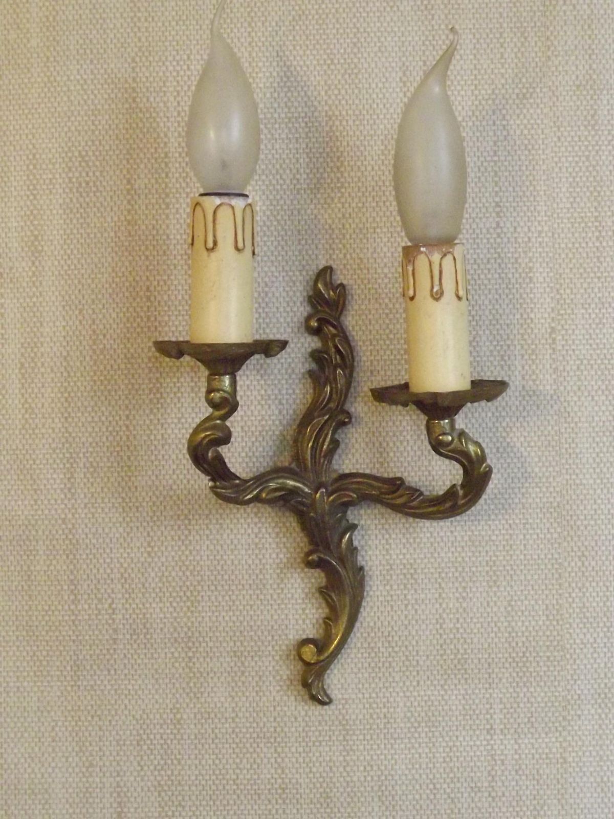 Elegant Vintage French Bronze Double Wall Sconces – Acanthus Leaf Detail, Classic Rococo Style Lighting   French Vintage. Bronze Wall Lights photo for sale