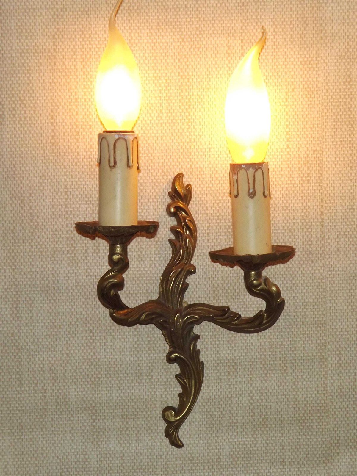 Elegant Vintage French Bronze Double Wall Sconces – Acanthus Leaf Detail, Classic Rococo Style Lighting   French Vintage. Bronze Wall Lights photo vinterior