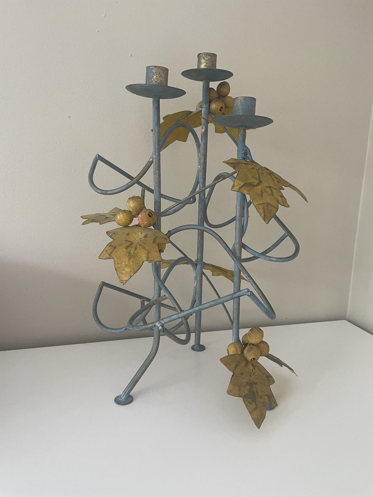 Unusual French Vintage Metal Bottle Holder & Candelabra With Vine Leaf Detail photo for sale