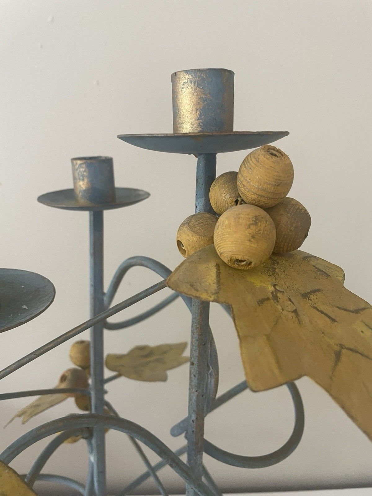 photo for sale Unusual French Vintage Metal Bottle Holder & Candelabra With Vine Leaf Detail