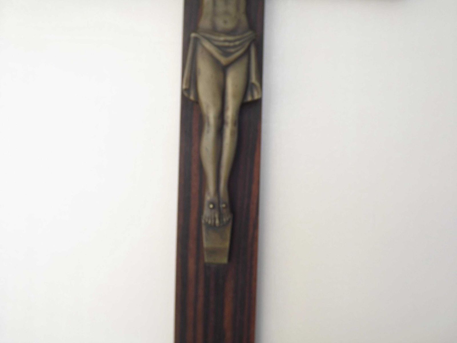 Vintage French Devotional Wooden Wall Cross Stamped Bronze Jesus Figure   French Vintage; Religious Wall Hanging. Vintage Religious Decor. photo Art