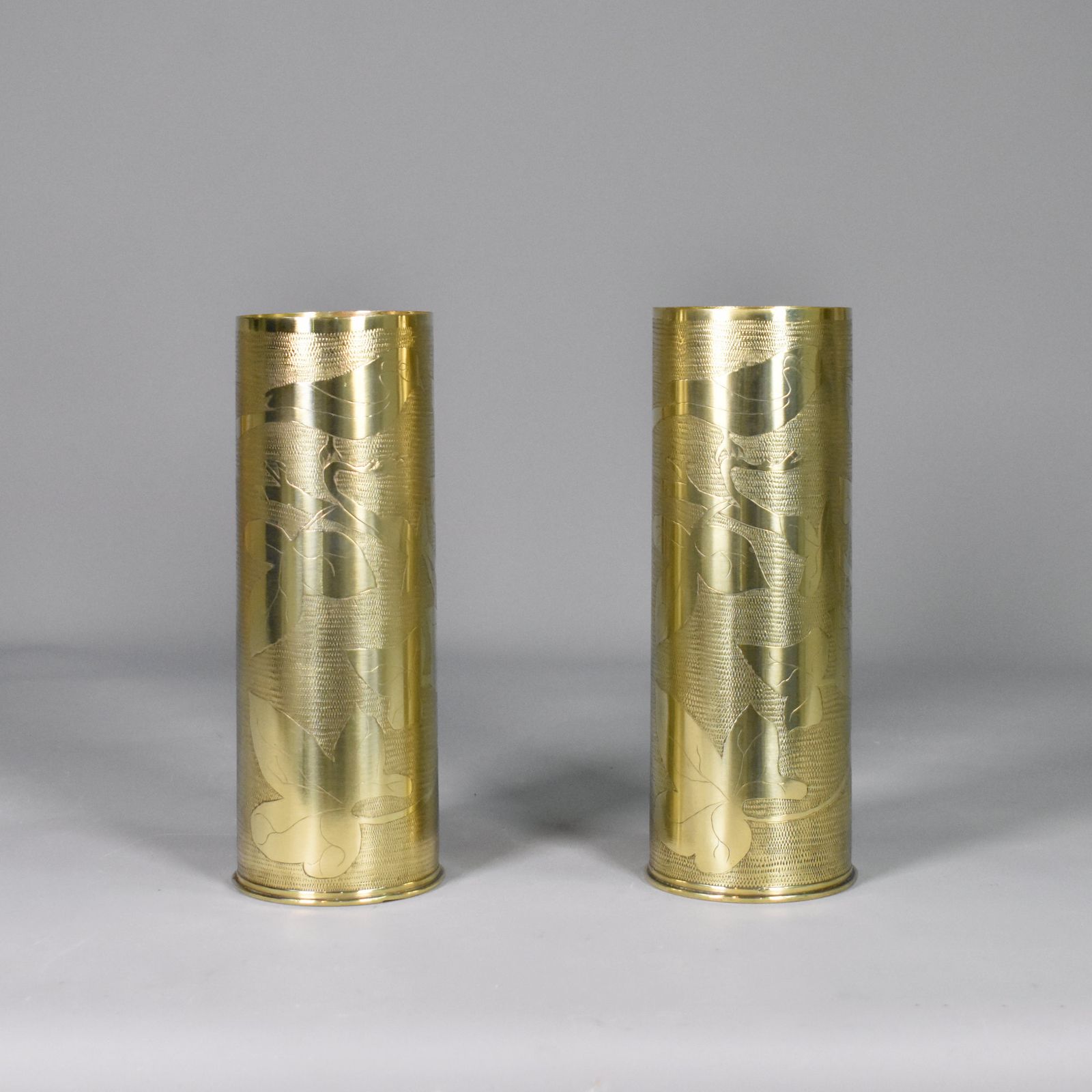 Pair Antique French Trench Art Brass Shell Vases Ww1 photo Home Decor