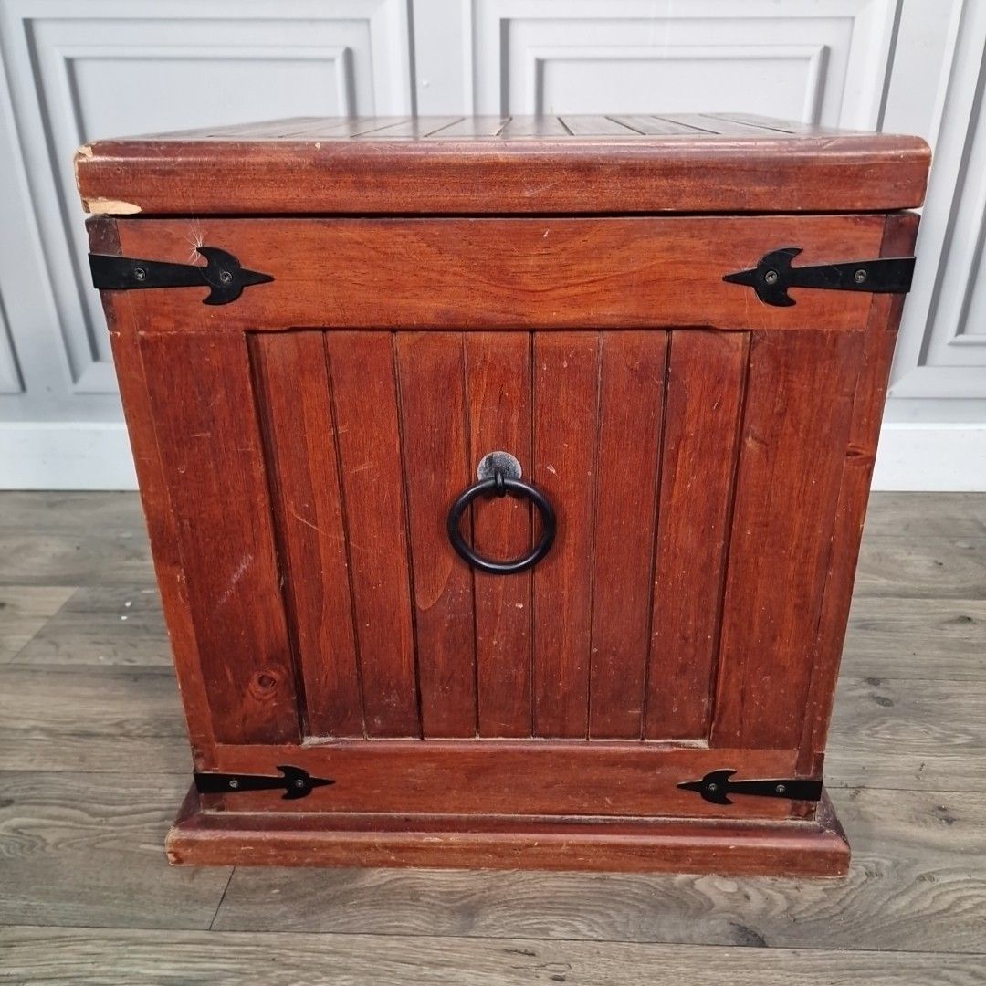 Vintage Rustic Solid Wooden Storage Trunk Chest Box Ironwork Hinges & Handles photo for sale