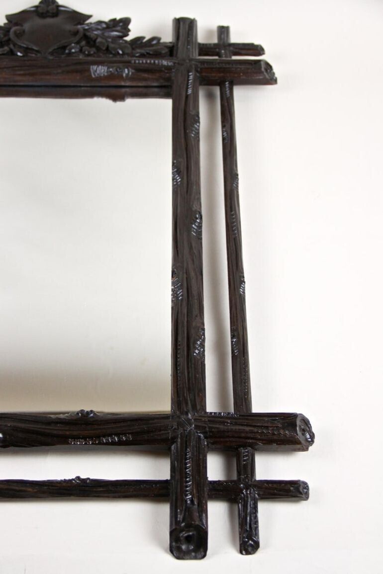 1200.0 19th Century Black Forest Rustic Mirror With Coat Of Arms Carving, At, Circa 1880 photo
