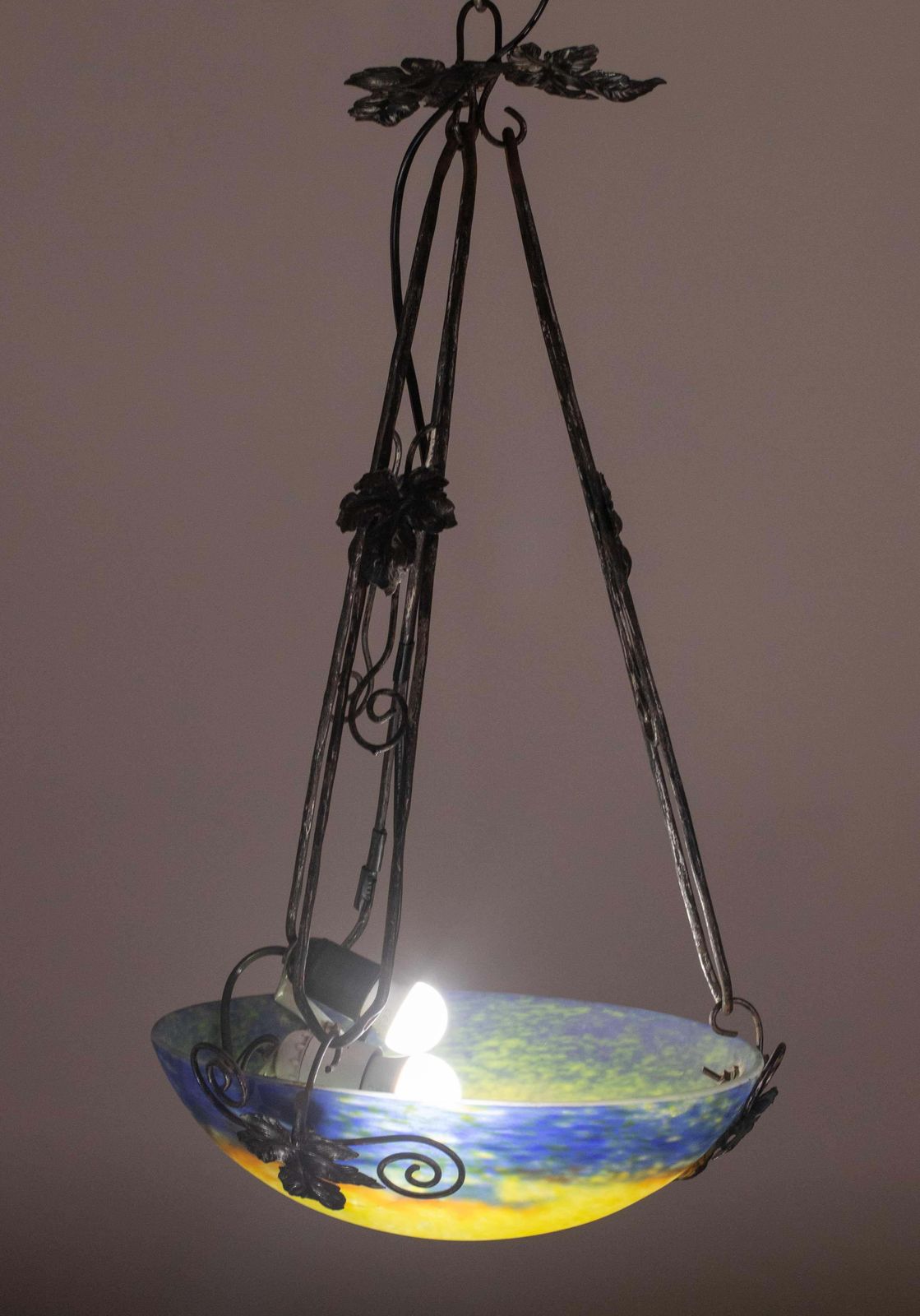Art Deco Yellow Pendant Light By G.V. De Croismare, Muller Frères, France, 1920s photo for sale