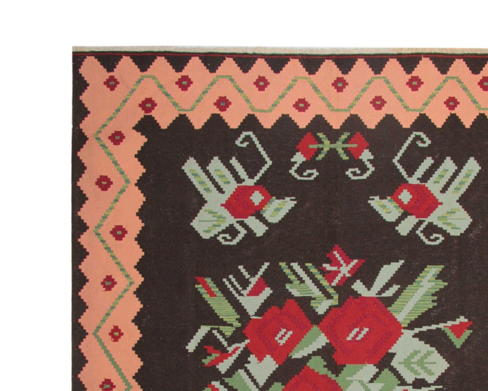 1940s Moldavian Kilim Rug: Large Floral Wool Flatweave, Oriental Folk Art (306x242cm photo for sale