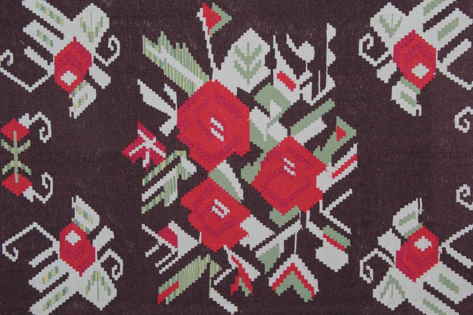 1940s Moldavian Kilim Rug: Large Floral Wool Flatweave, Oriental Folk Art (306x242cm photo Textiles