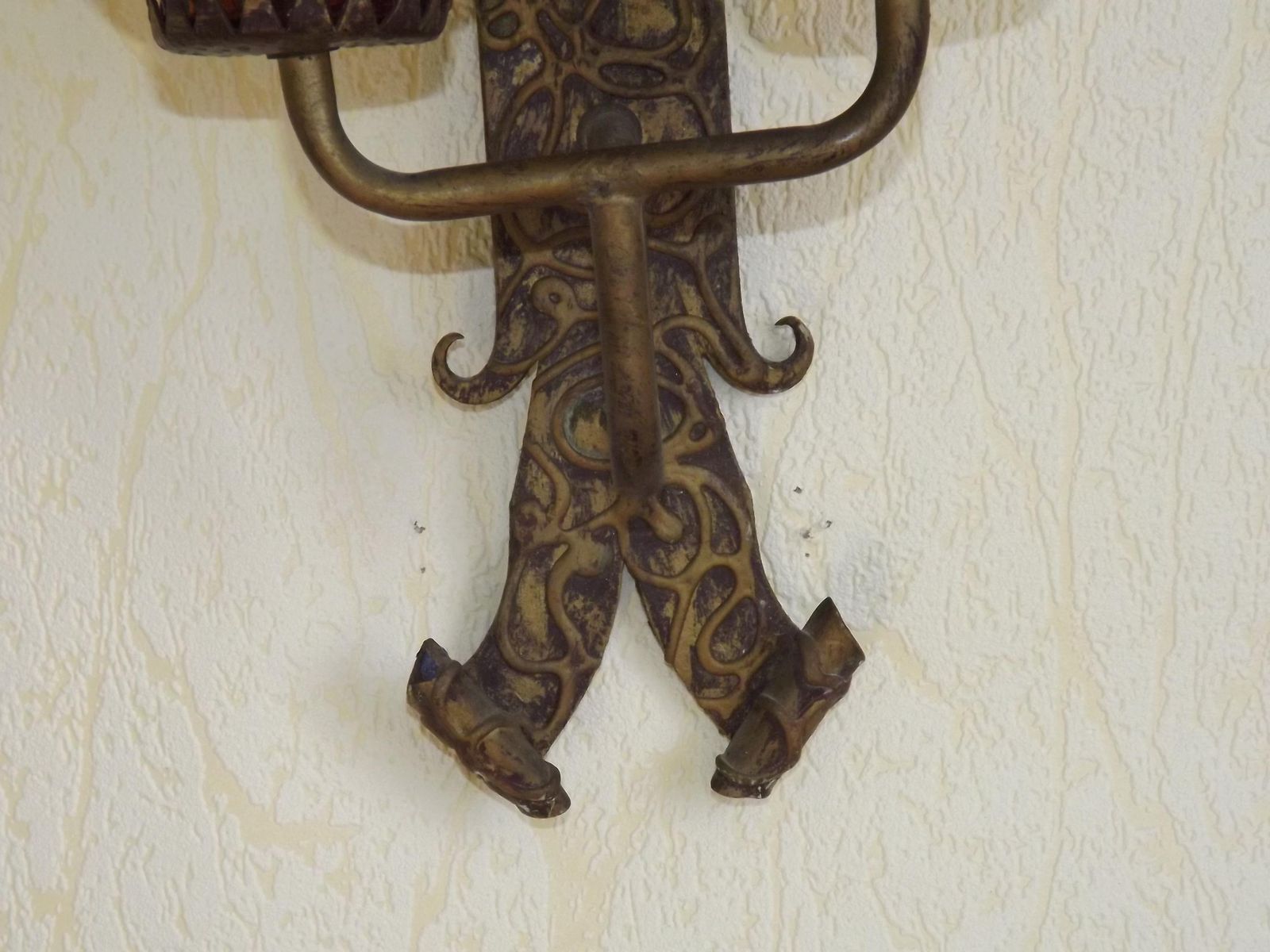 Double Hand Forged Wrought Iron Medieval Style Wall Light Amber Glass Shades   French Vintage Lighting. Double Wrought Iron Wall Sconce. photo for sale