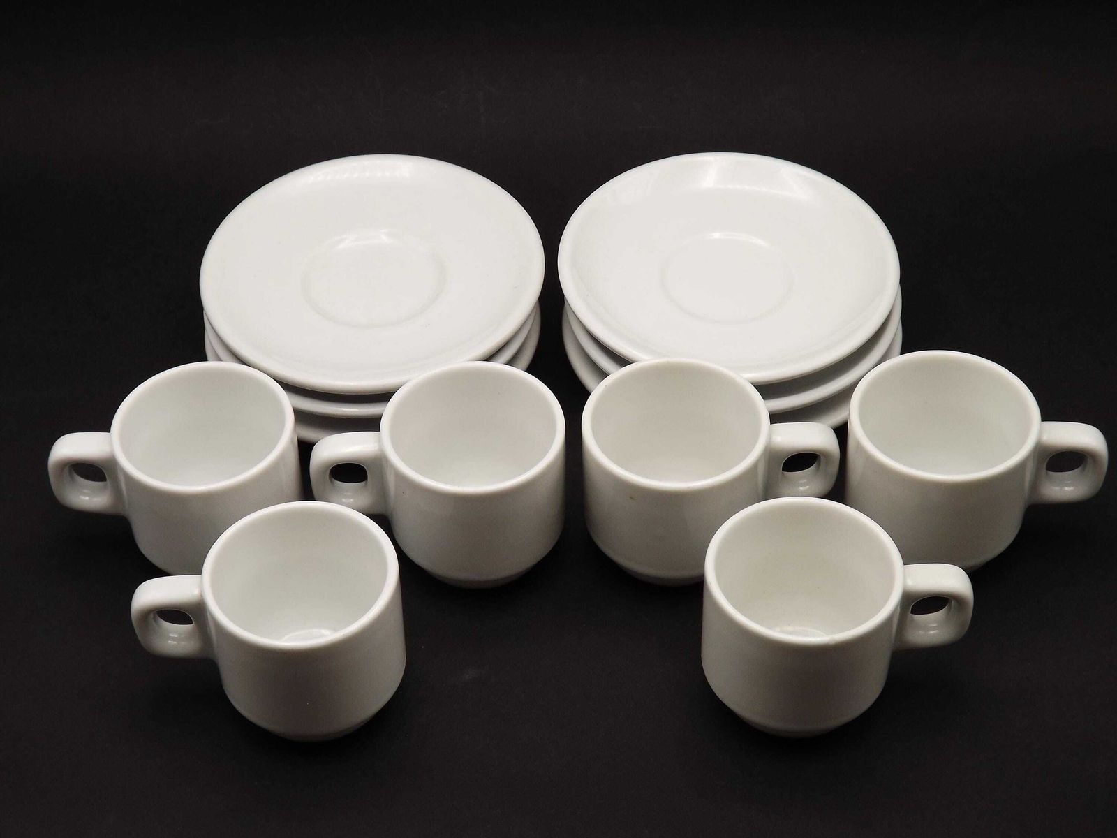 Set Of 6 French Vintage White Porcelain Espresso Cups And Saucers   French Tableware. Cup And Saucer Set. Coffee Cup And Saucer. photo for sale
