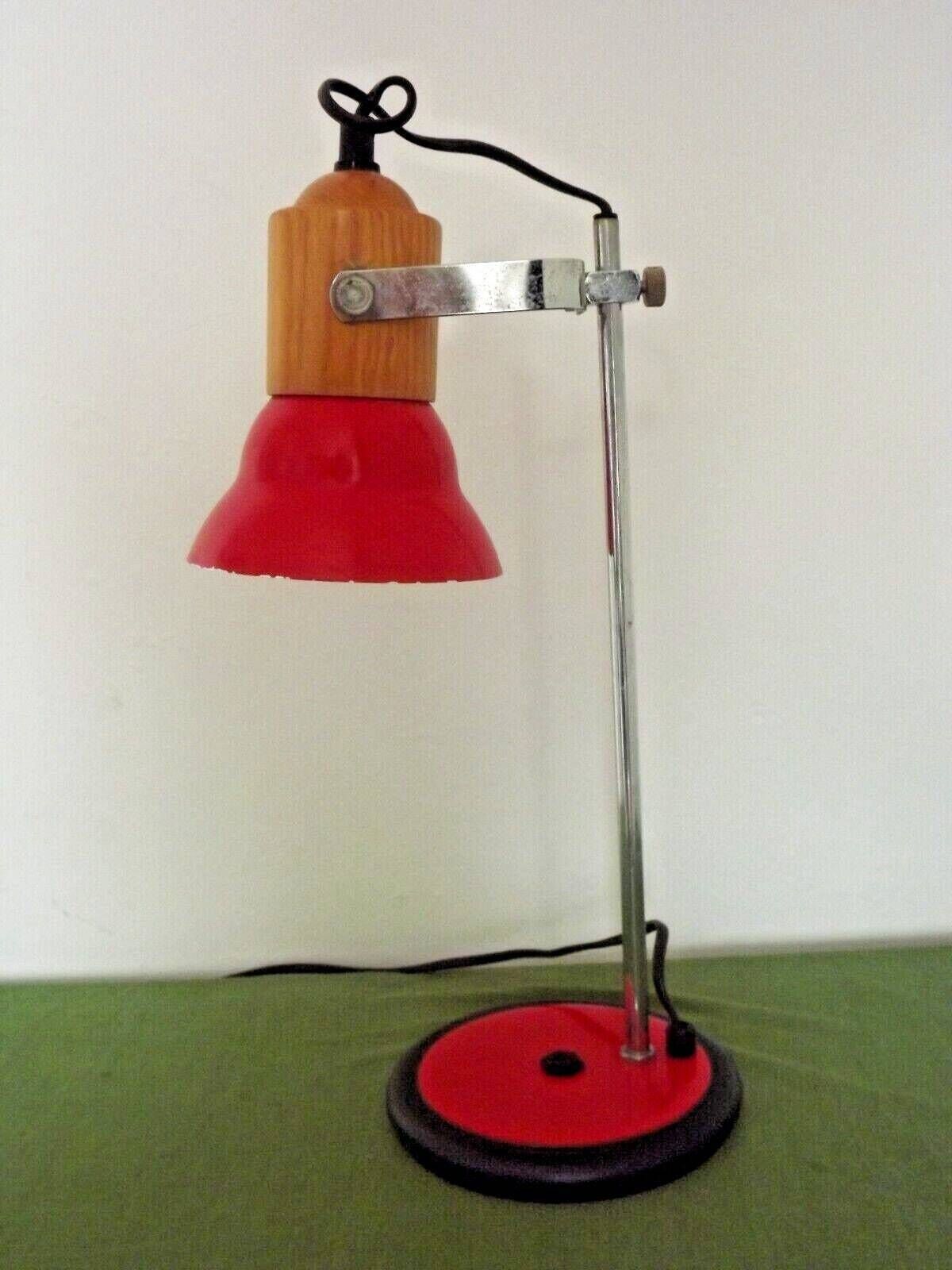 French Vintage Retro Adjustable Desk Lamp Red Black Silver & Wood Effect   Vintage French Lighting. Retro Lamp. Adjustable Desk Lamp. photo vinterior
