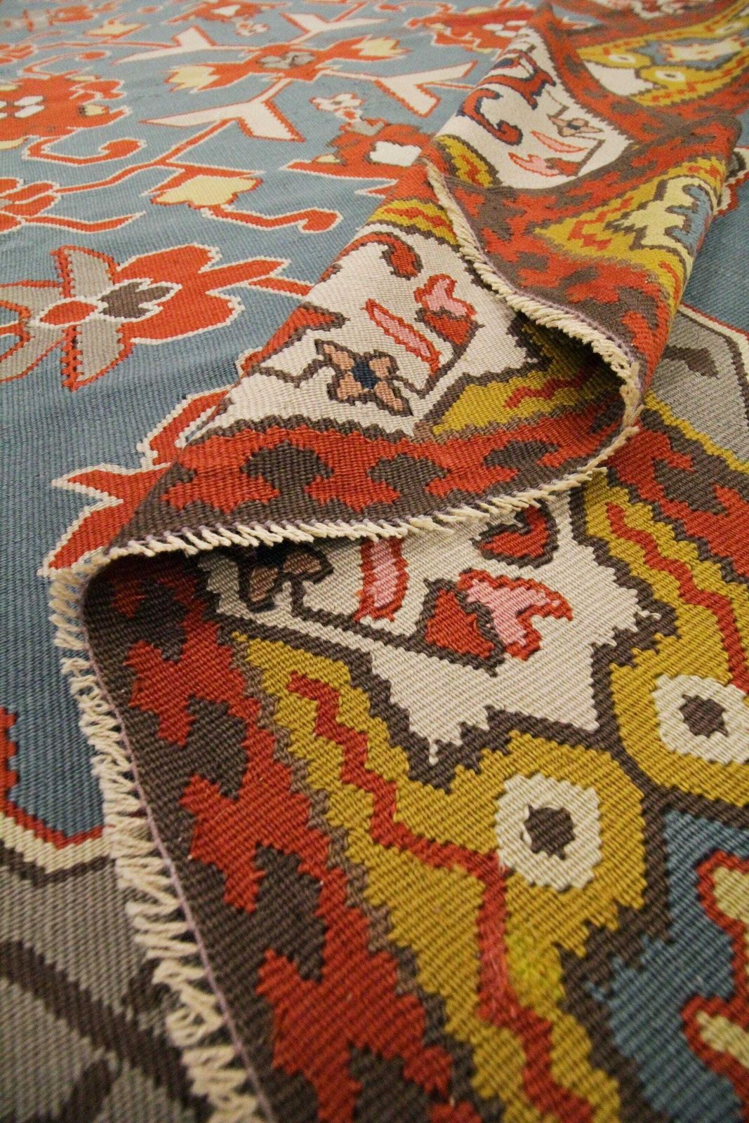 Antique Anatolian Kilim Rug, Handmade Wool Flatweave Carpet, Red & Gold Floral Geometric Kilim 200 × 133 Cm photo buy