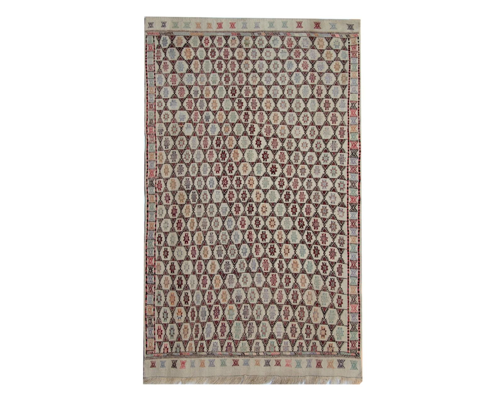 Antique Turkish Kilim Rug: Beige Wool, Zig Zag Tribal Design, 1910s