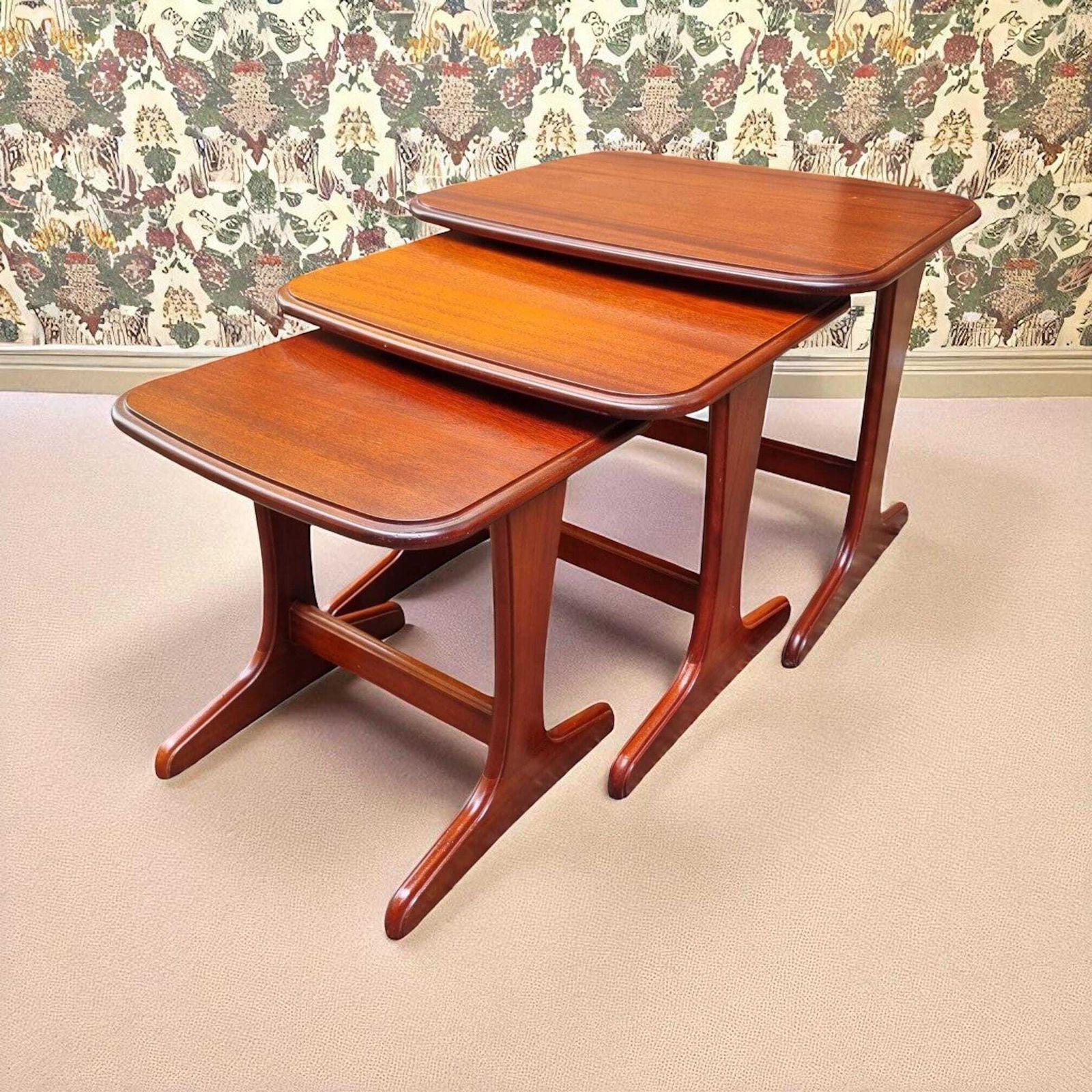 Vintage Mid Century Modern Teak Nest Of Three Tables / C.1970