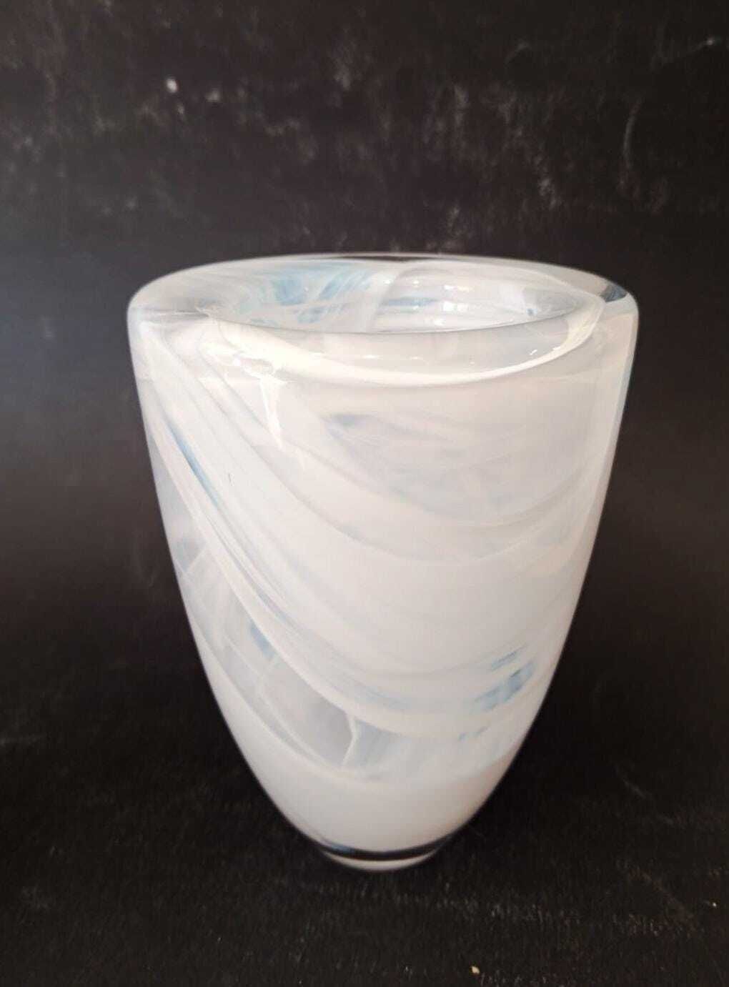 Kosta Boda Sweden Pair Of Glass Bowl Ashtray + Vase White Swirl Vintage photo Home Decor