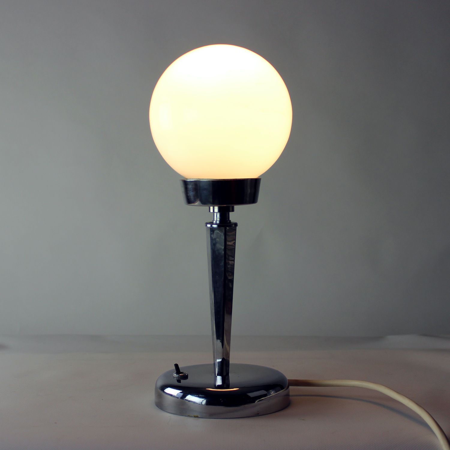 Lighting Art Deco Table Lamp In Chrome And Glass, Czechoslovakia 1940s photo