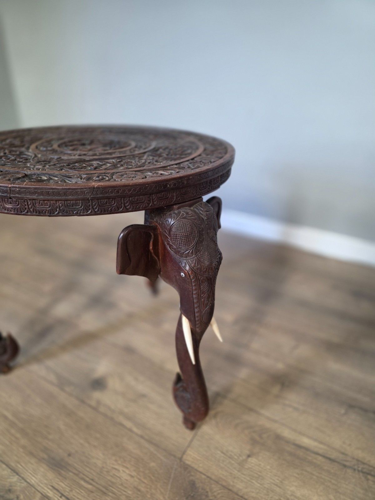 Antique Early 20th Century Bermese Carved Elephant Occasional Sidetable photo Furniture