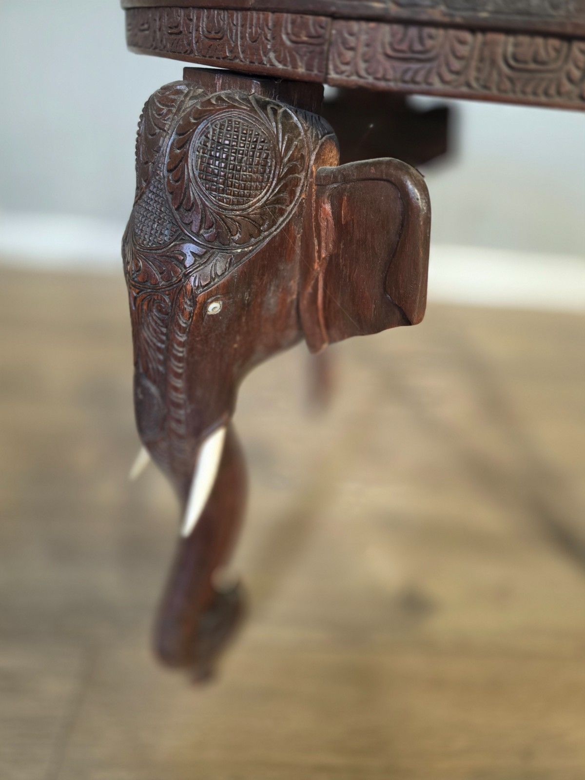 Antique Early 20th Century Bermese Carved Elephant Occasional Sidetable photo vintage