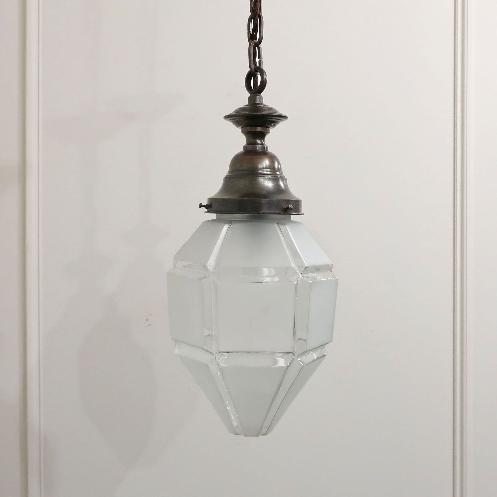 Art Deco Frosted Glass Hexagonal Pendant Light photo furniture