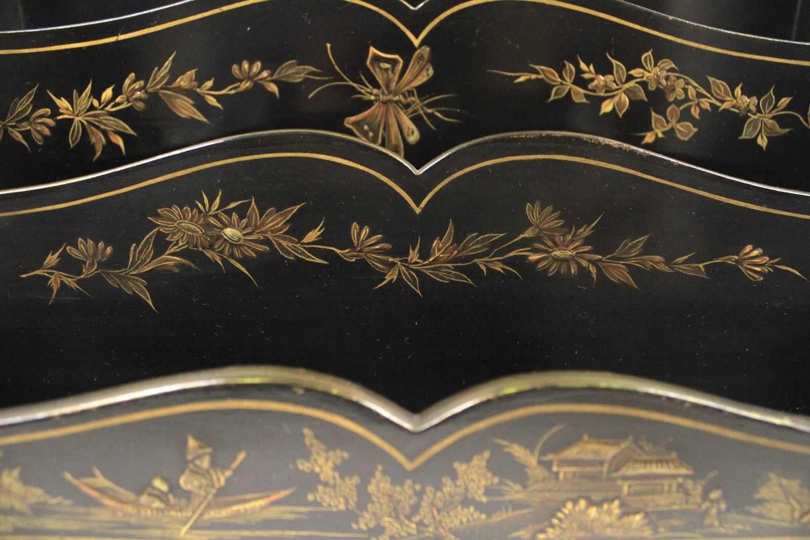 Late Victorian Chinoiserie Decorated Letter Rack photo for sale